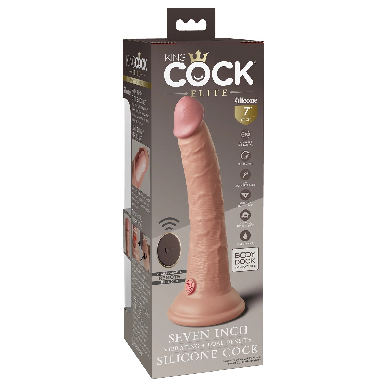 King Cock 7" Vibrate/Dual Dense Silicone Elite